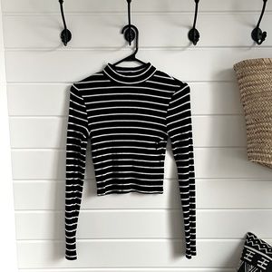 H&M Black with White Stripes Mock Neck Crop Top